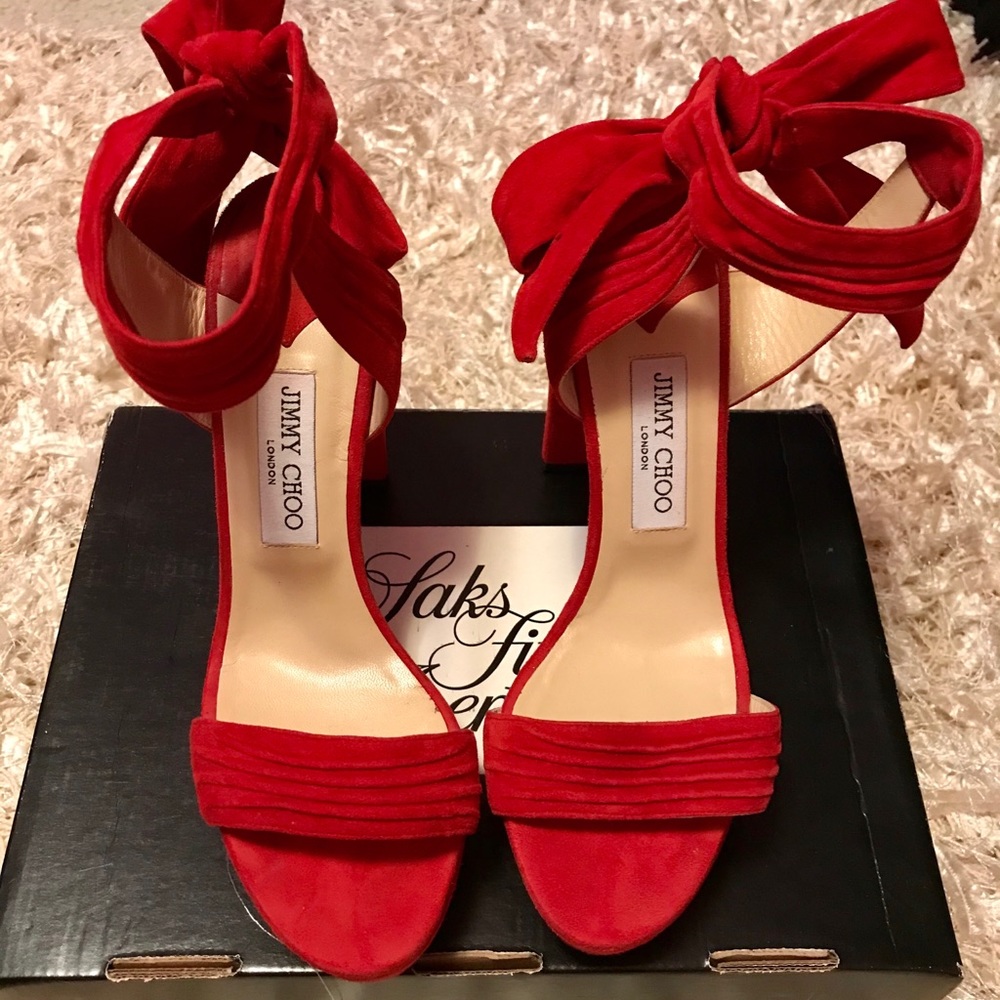 Red Jimmy Choo Kaytrin Suede Platform Heels